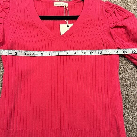 Pink super soft vneck puff sleeve spring sweater! Ribbed - size M/L NWT - Picture 6 of 8